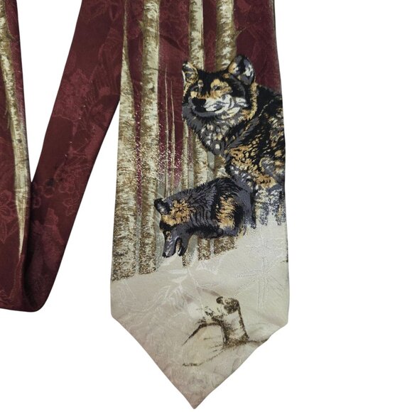 Endangered Species Silk Tie Wolves Forest Scene Made In USA - Picture 3 of 6
